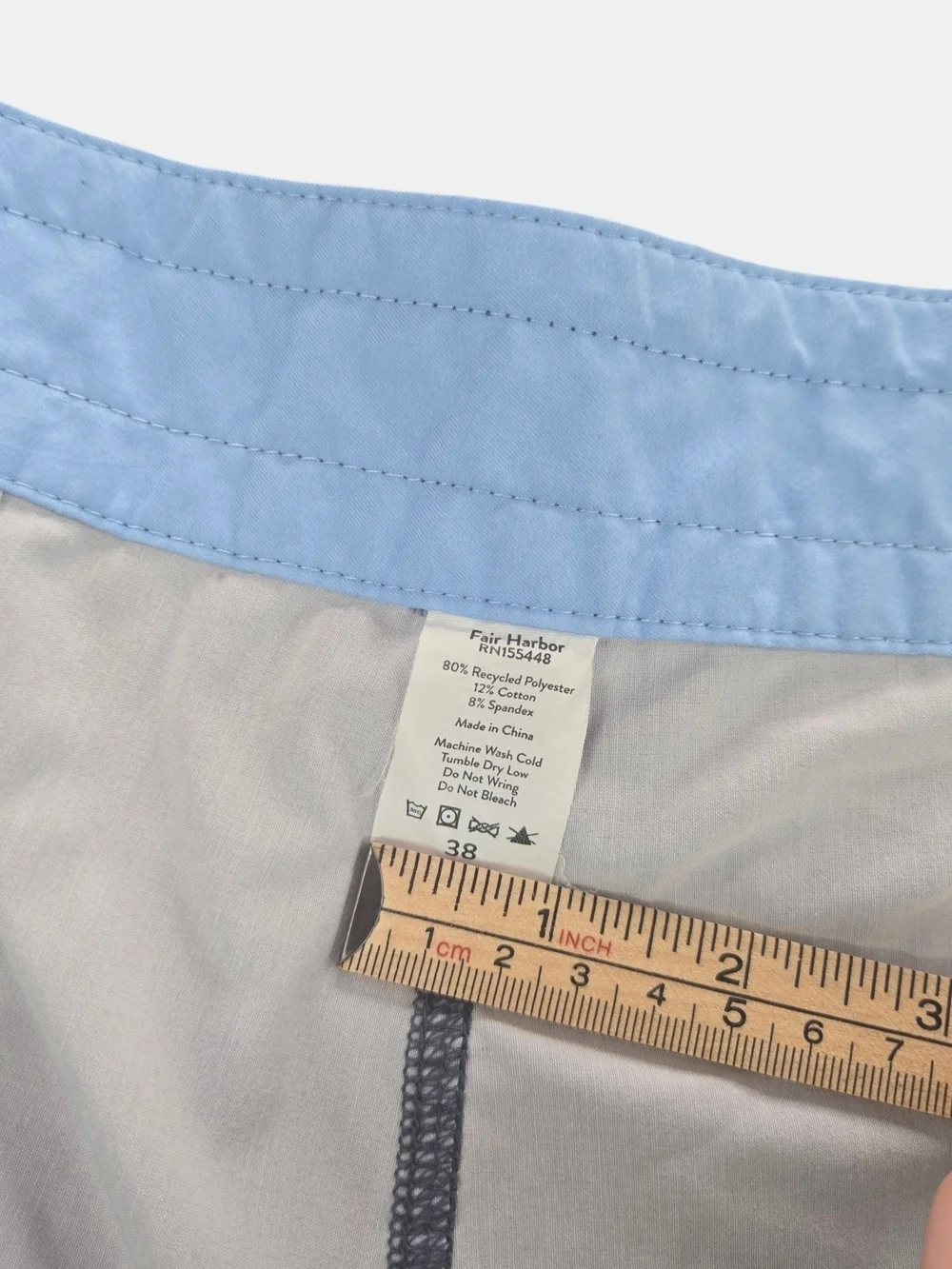 Fair Harbor Board Shorts Mens Size 38 Unlined Stretch Blue Stripe Swim